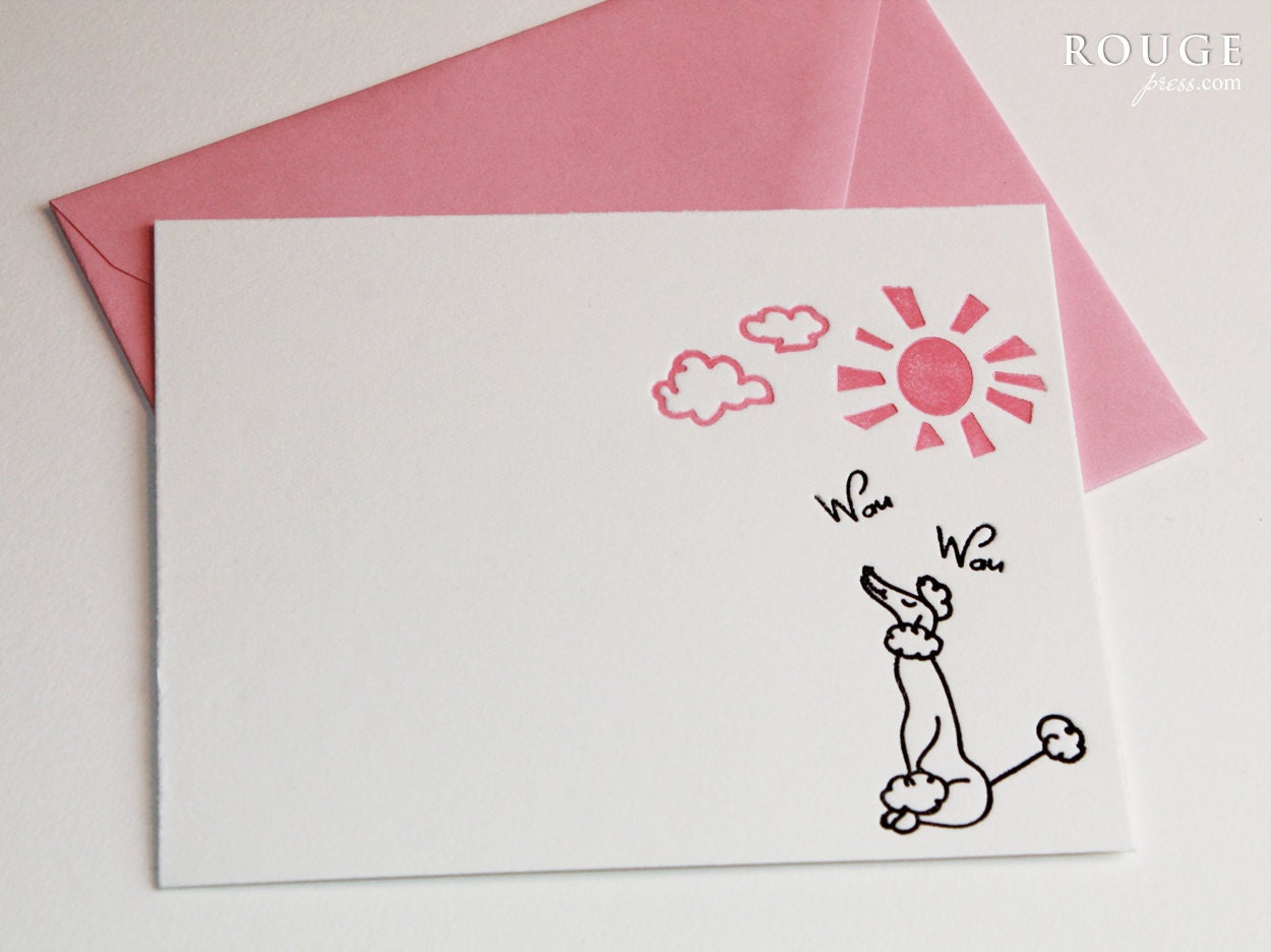 French Poodle Wau Sunny Day Flat Cards With Envelopes Set of 4