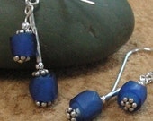 Earrings - Antique Trade Bead  - Faceted Russian Blues, 1800's