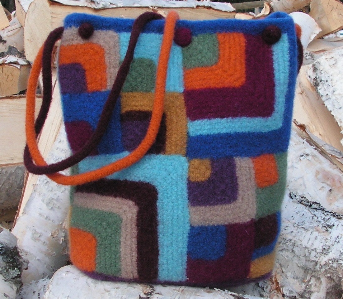 Tote - Felted Mitered Square Quilt