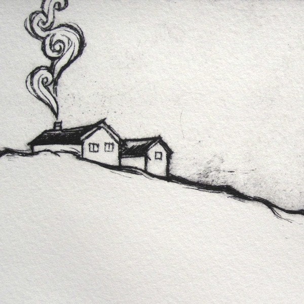 Snow House drypoint print
