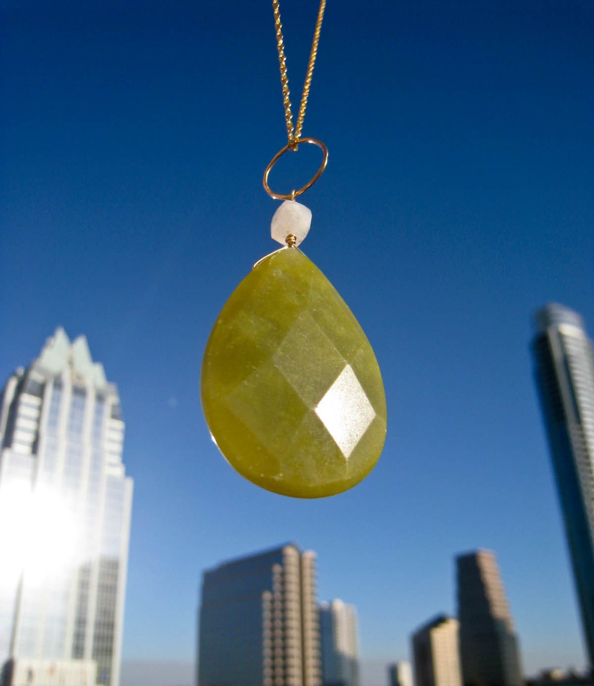 Olive Green Jade Necklace with Moonstone