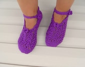 Crocheted Home Slippers - Deep Purple Slippers- Valentines Day Gift Winter Fashion
