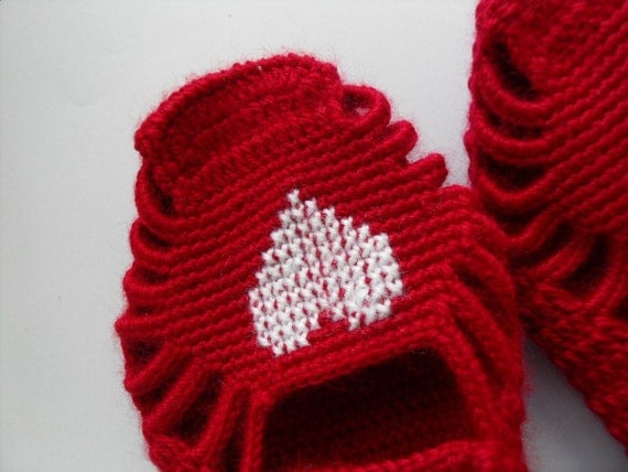 Home Slippers Valentines Day Gift Cherry Ruby Slippers Crochet Slippers White Heart Hand Embroidered Heart Fashion