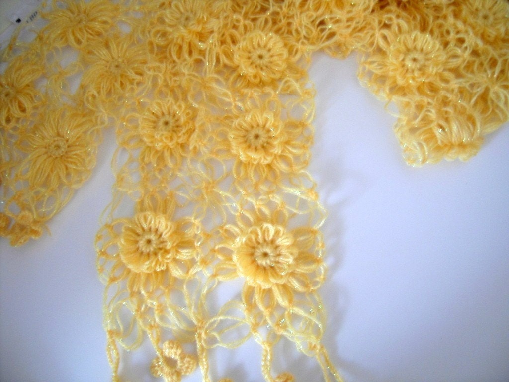 Mustard Yellow Shawl, Neckwarmer, Smiling Flowers, Gift For Her, Mum,Sisters-TeamT