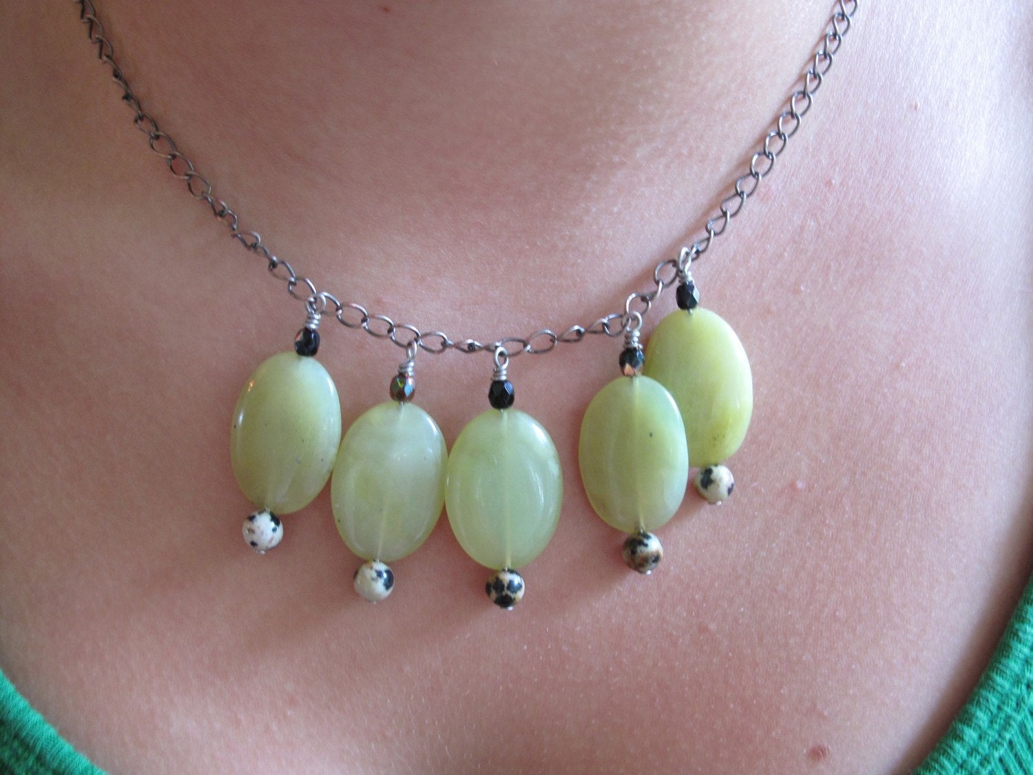 ON SALE - Necklace, Chain and New Jade - Lily Pads