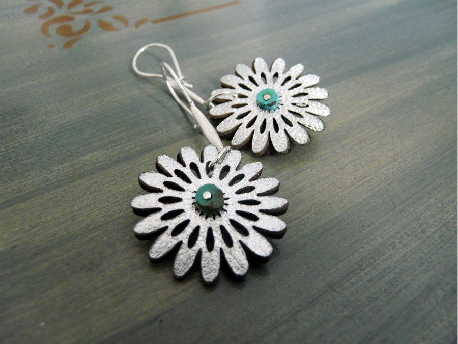 Silver Leather Flower Earrings