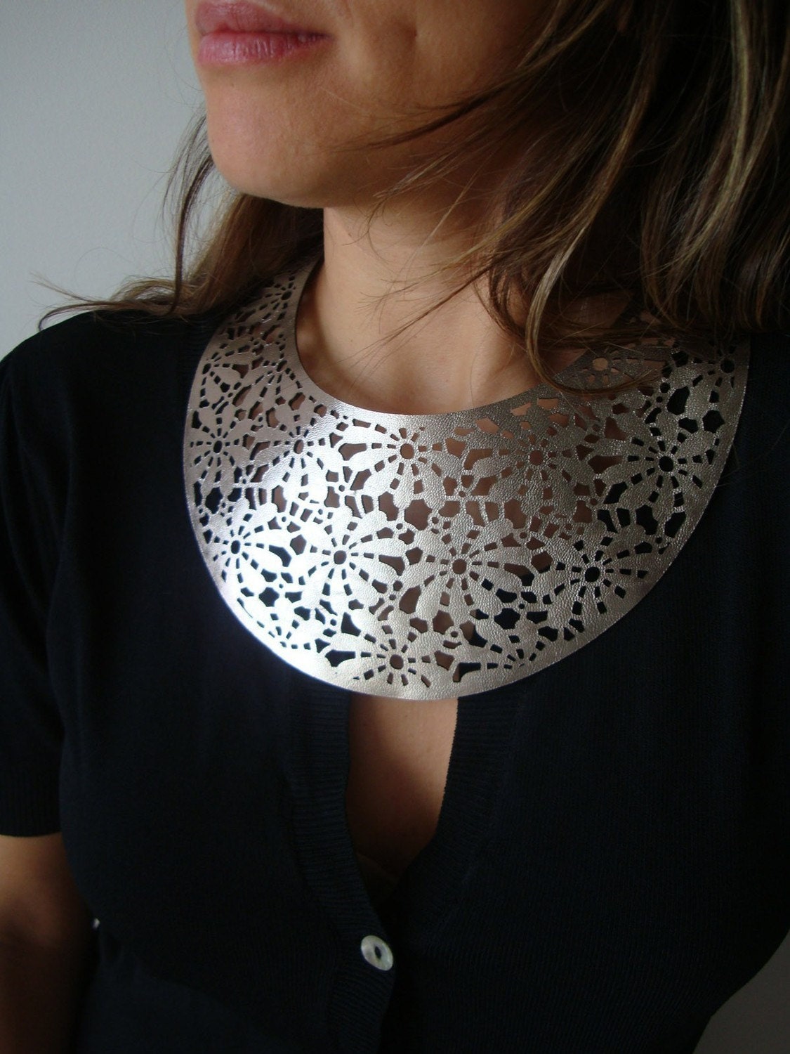 Silver Lace Leather Necklace