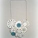 White Leather Spring Blossom Necklace With Tiny Blue Flowers