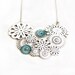 White Leather Spring Blossom Necklace With Tiny Blue Flowers