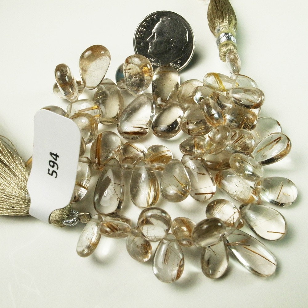 Golden Rutilated Quartz Smooth Polished Briolettes - 1/2 Strand