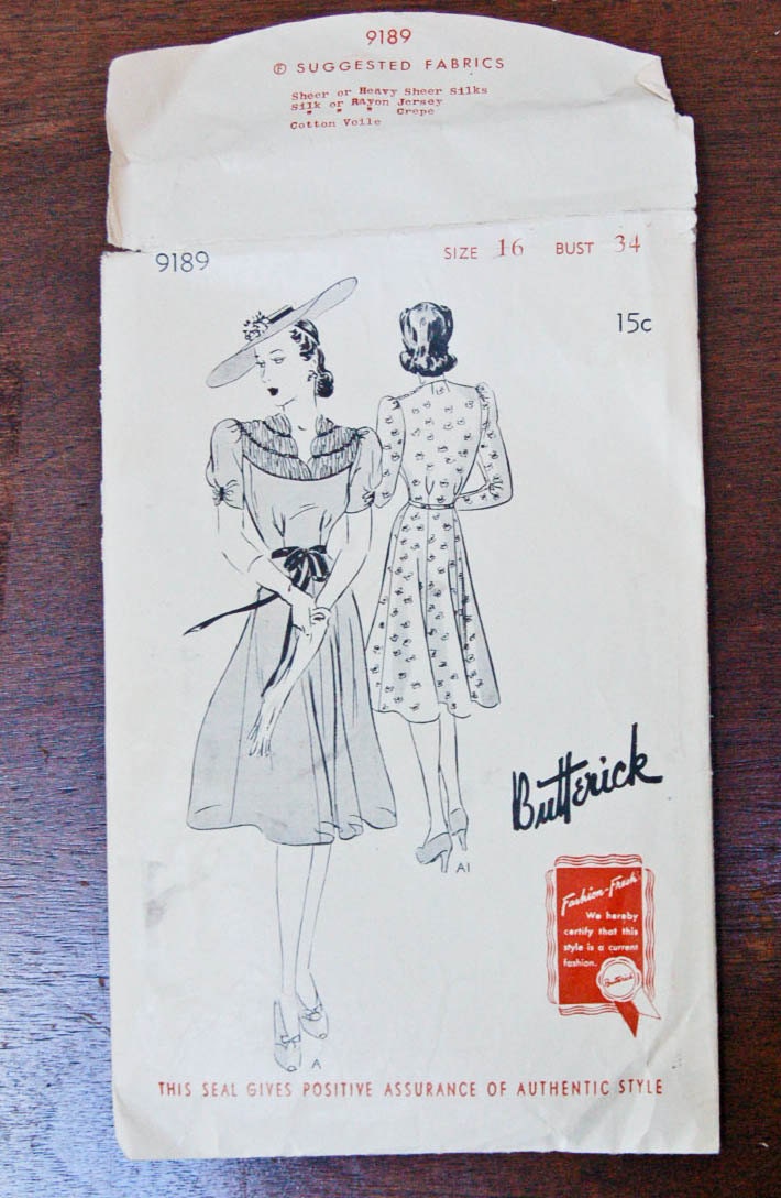 Vintage Butterick Dress Pattern 9189 1930s