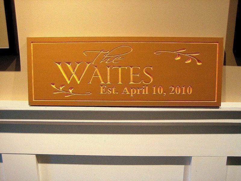 7x20 Carved Personalized Family Name Sign Custom Made Just for you. Makes a great wedding or anniversary gift