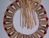 Wreath, Cork Wreath, Handmade, Beaded, Red Beads, Red Glass Beads, Free Shipping