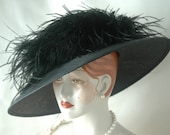 Ladies Edwardian Straw Hat, Downton Abbey, Elegant Black Kentucky Derby Hat