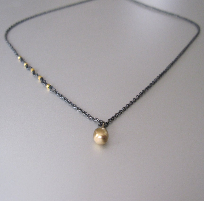 Antiqued Sterling Silver with Solid 18k and 14k Gold Necklace