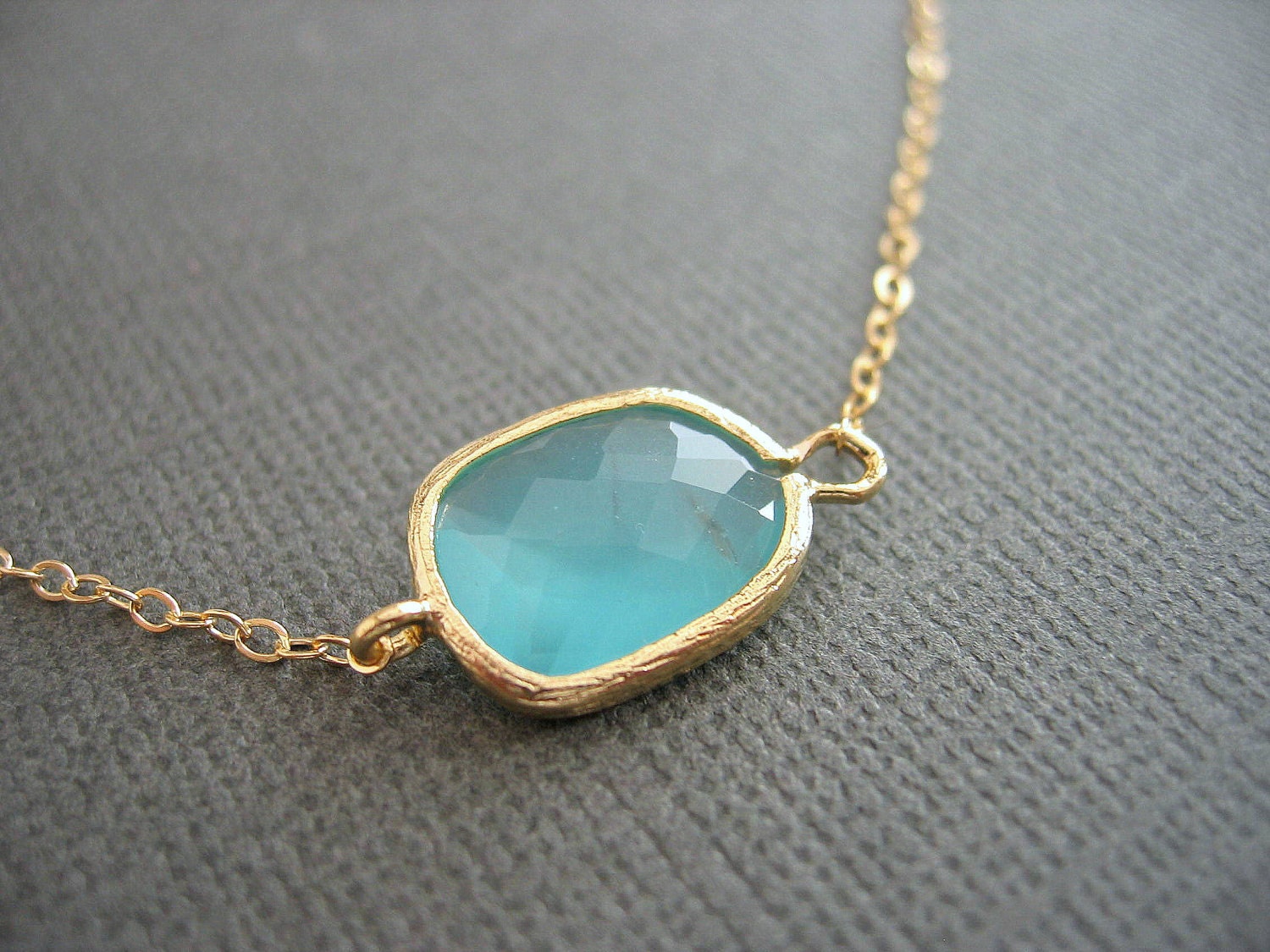 Asymetrical Aqua Necklace,  Gold Necklace