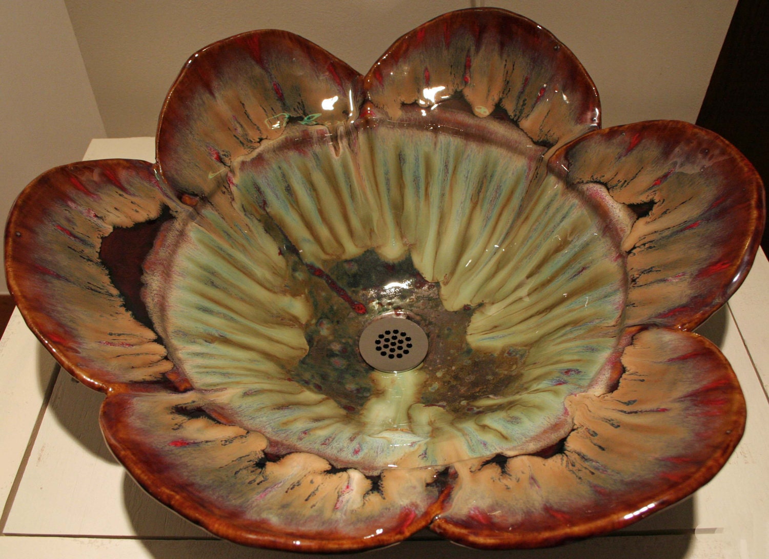 FlowerPower3 Handmade Custom Vessel Sink in green, red, brown, cream...rainbow
