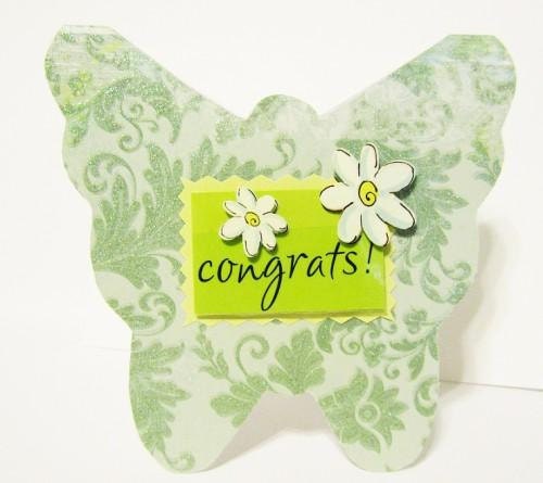Congratulations Butterfly Shaped Handmade Card Green
