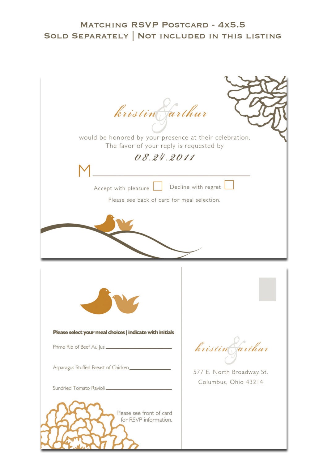 Love Birds - Flowers, Branches, and Birds - Wedding Invitation
