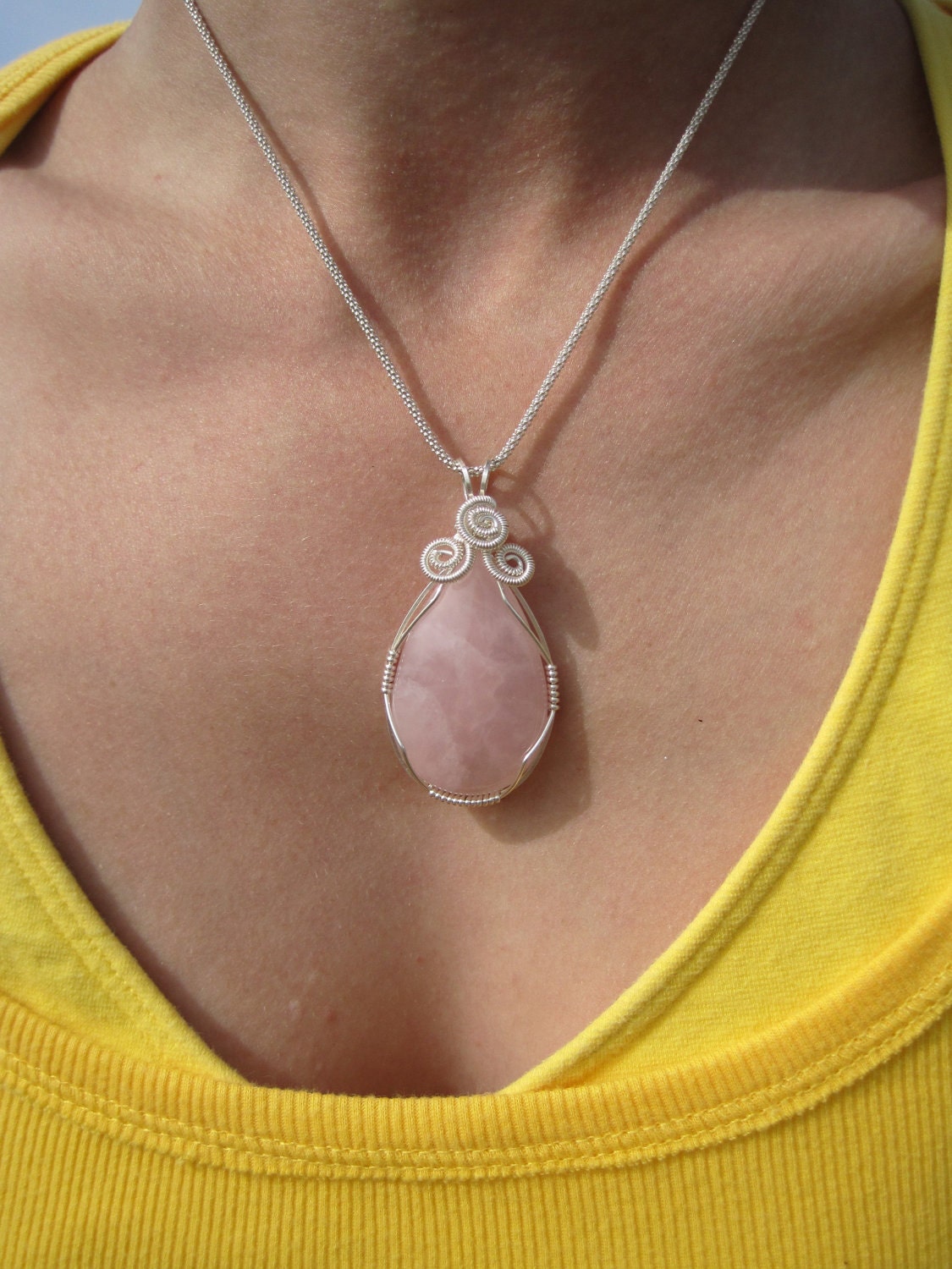 Sweetheart/ Rose Quartz, and Sterling Silver Pendent