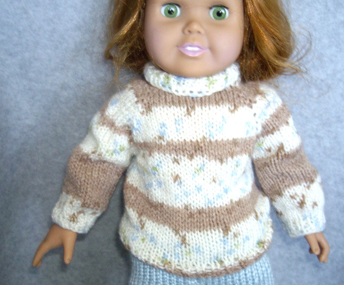 Brown and White Jacquard Turtleneck Sweater for American Girl and other 18 Inch Dolls