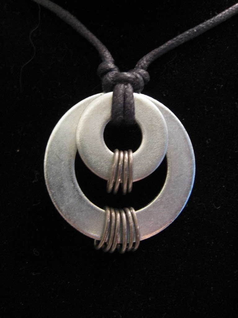 urban artifact necklace - two shiny washers, oval jump rings