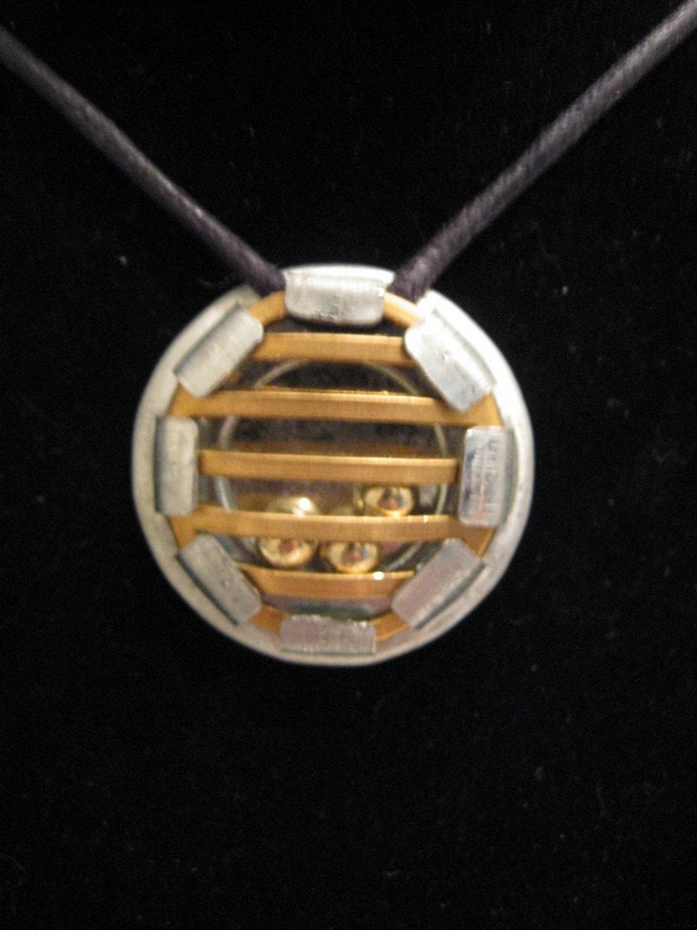urban artifact necklace - tiny cage with shiny brass beads