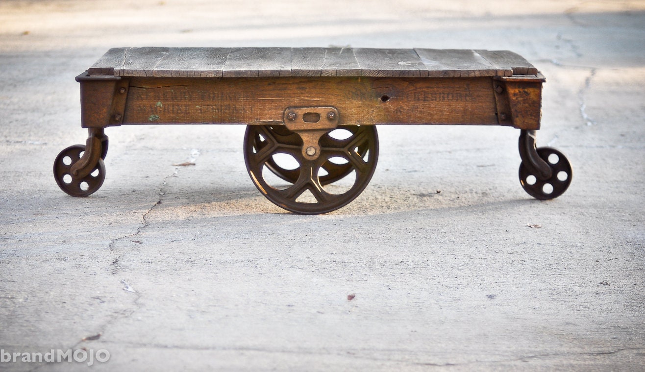 RESERVED for jennbell4 Vintage Industrial Factory Cart Coffee Table - 48L x 27w x 16.5t - furniture salvaged repurposed weathered rustic
