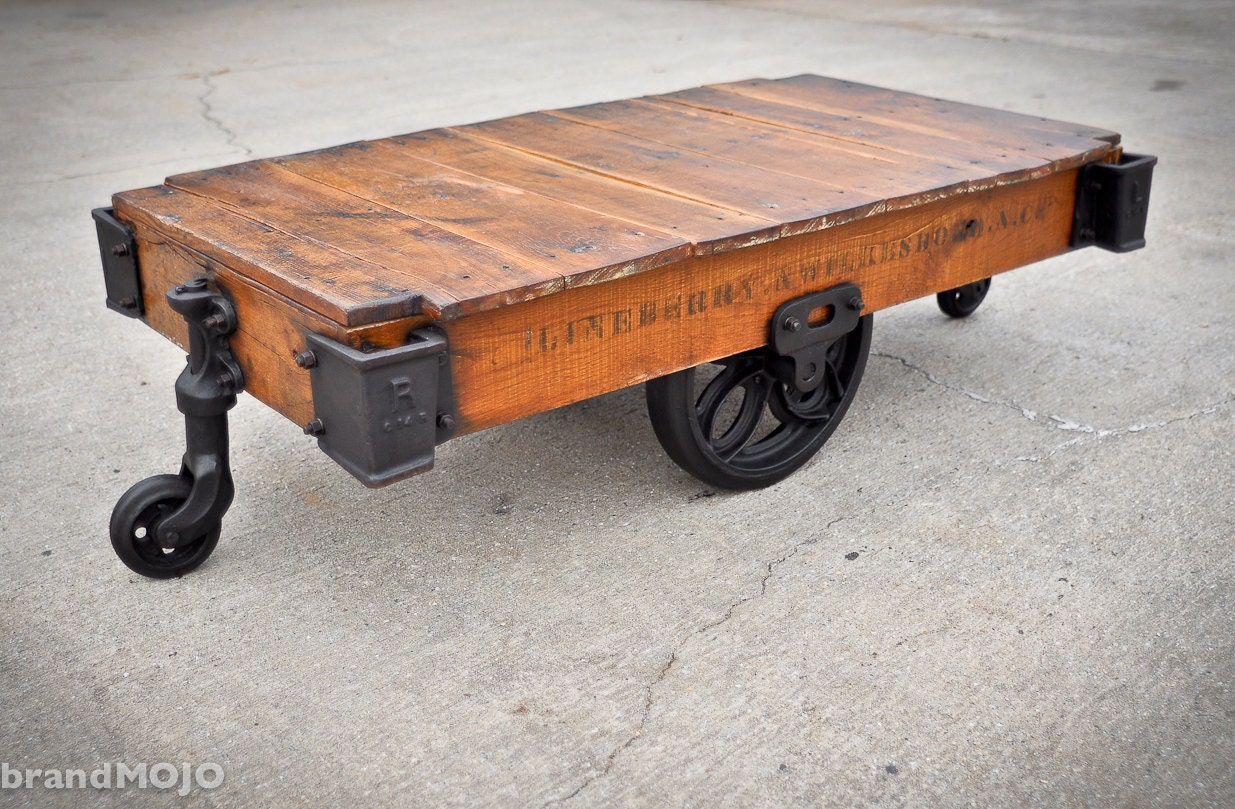 RESERVED FOR beverlychau Vintage Industrial Factory Cart Coffee Table