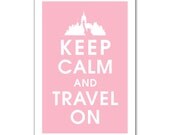 Keep Calm and Travel On - NYC Skyline Statue of Liberty 13x19 Poster (Pink Lemonade)