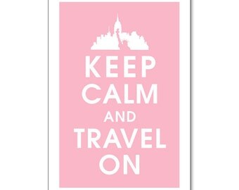 Keep Calm and Travel On - NYC Skyline Statue of Liberty 13x19 Poster (Pink Lemonade)