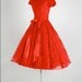 Vintage 1950s Dress . Red Lace . Tulle . Full Skirt . Bow . XS/S . 1693