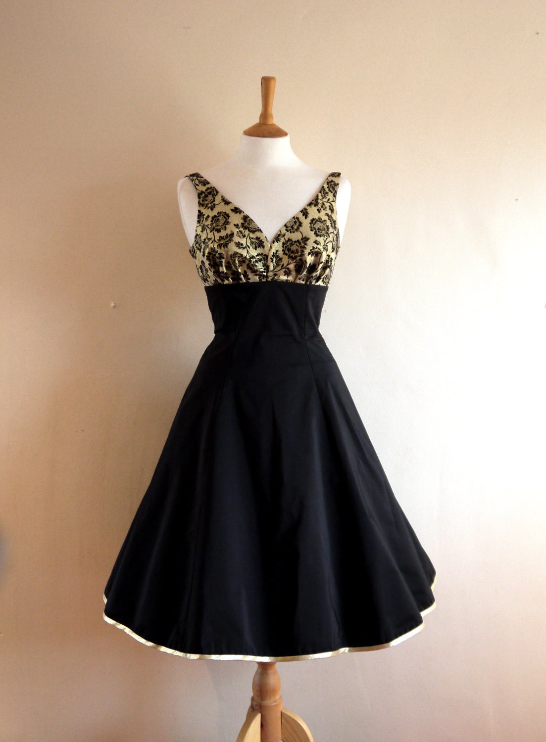 Black Grosgrain and Gold Brocade Diva Dress - Made to Measure