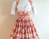 Size UK 16 (US 18) - Terracotta Floral Print Milkmaid Dress - Made by Dig For Victory