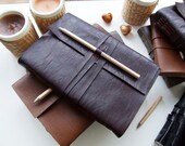 Handmade Notebook Journal A5- brown leather-    un-bleached brown paper.