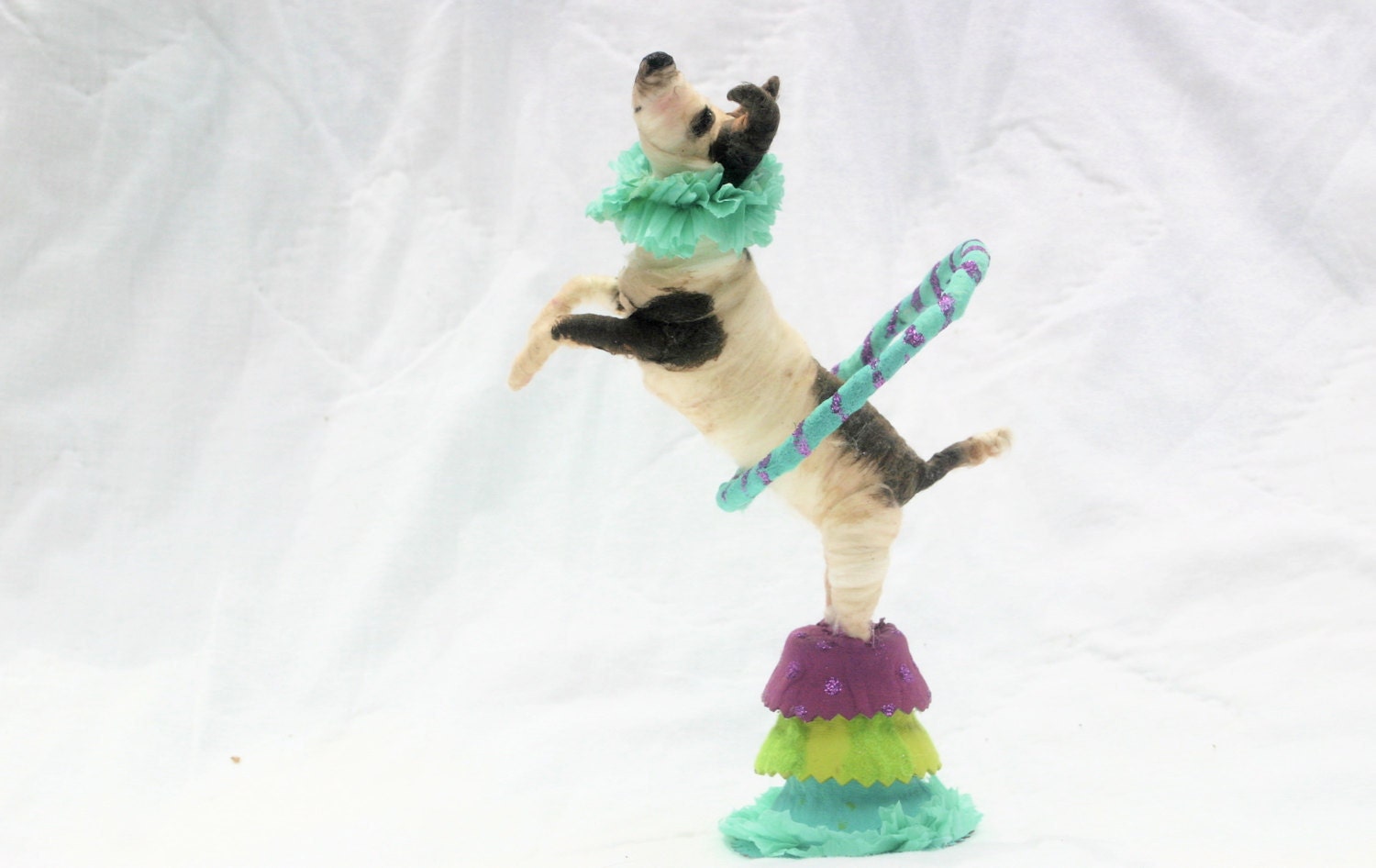 Ooak- Spun Cotton Decor - Jack Russell Terrior- Circus Dog -Hula Hoop-