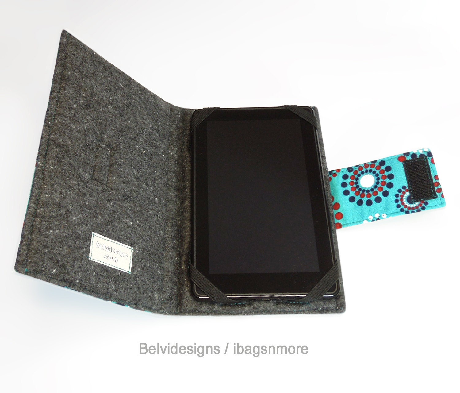 Nexus 7 or Kindle Fire (original) case cover - Book style - Dots circles navy-blue red white on teal