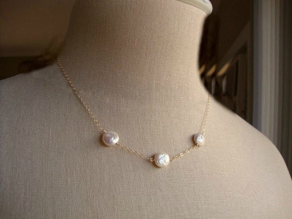iridescence - pearl coin and 14k gold filled necklace - bridal and feminine everyday jewelry