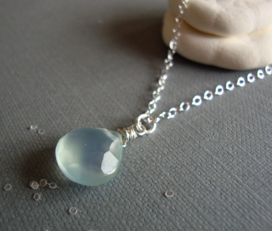 ocean mist - lovely blue chalcedony gem - sterling silver or gold chain - simple everyday jewelry
