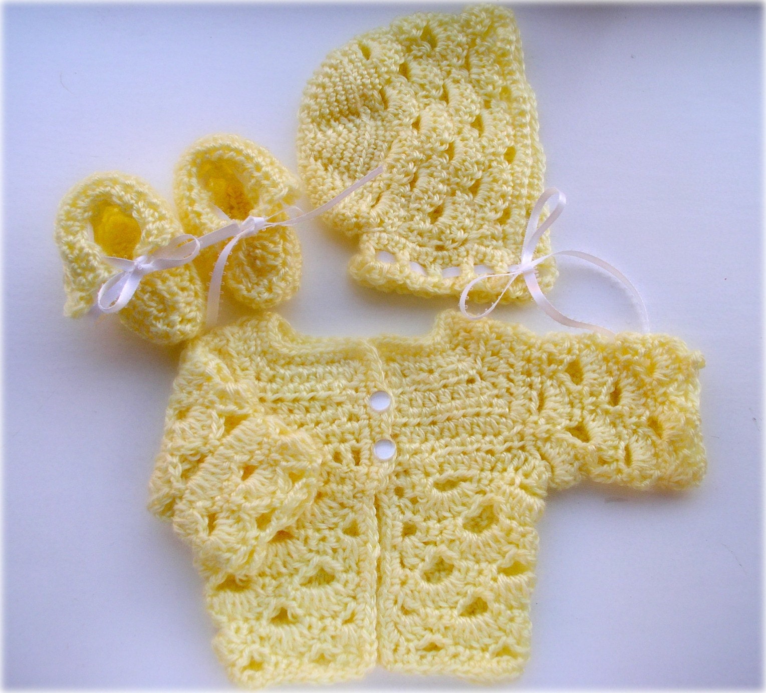 Newborn Yellow Sweater, Bonnet and Booty Set READY TO SHIP