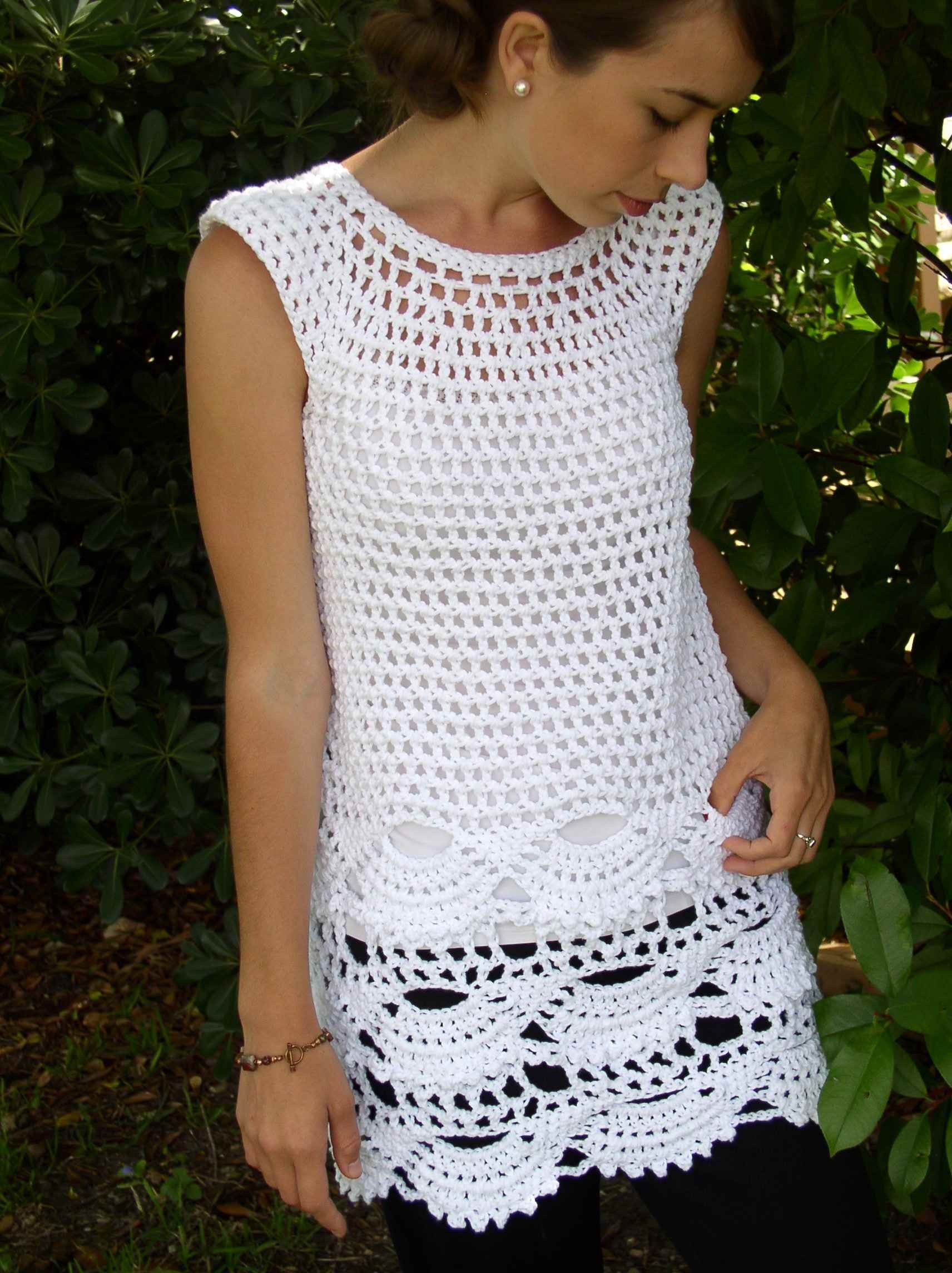 White Top / Tunic in Cotton Filigree Lace