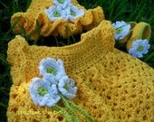 Newborn Baby Dress Set with Sunhat and Booties / Shoes in Bright Sunny Yellow with  Daisy Flowers