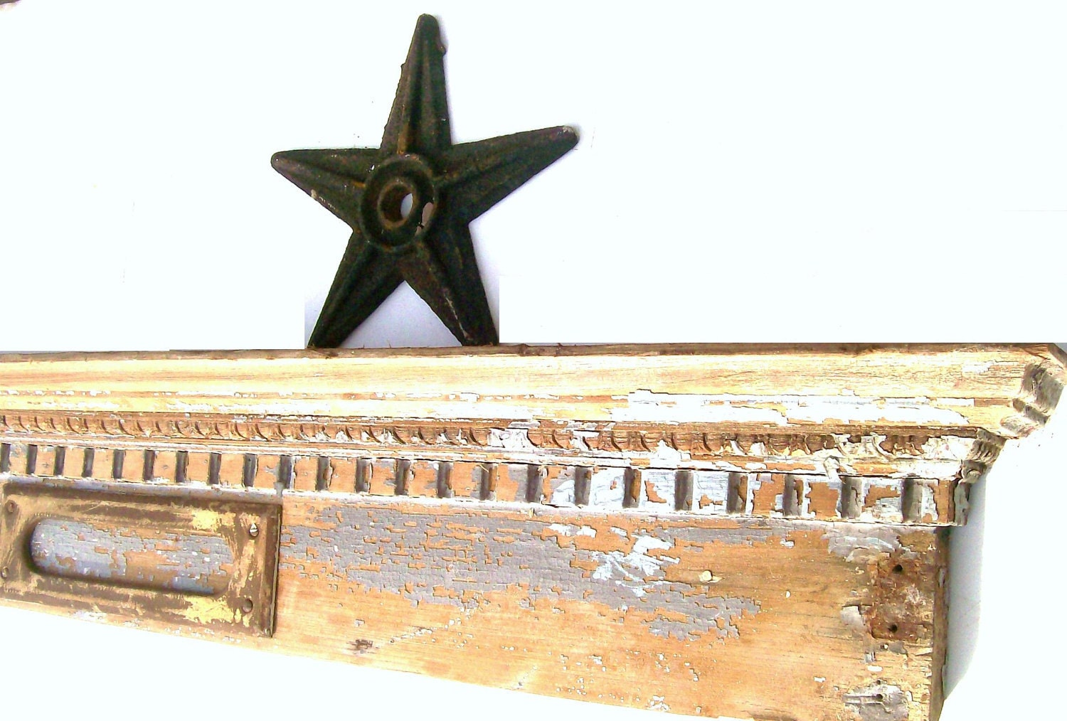 Antique Wood Mantel. Architectural Salvage Prim. Chippy Shabby Paint. French Country Cottage Decor. Rustic Farmhouse Wall Decor