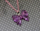 Pink and Purple Small Bow Necklace