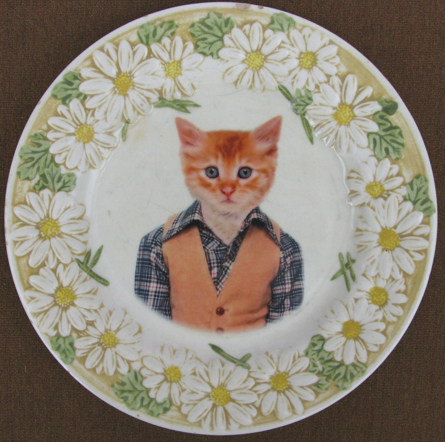 Tommy C., School Portrait - Altered Vintage Plate, small