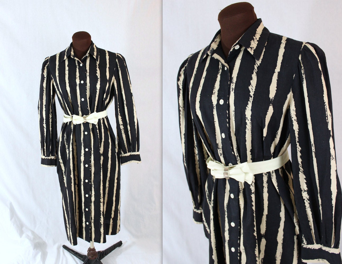 I Magnin Dress / Striped Shirtdress / 1970s Dress