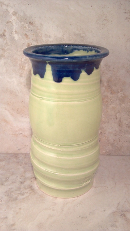 original light green pottery vase for flowers hand made in Michigan