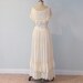 Antique Vintage 30s Cream Dotted Swiss Silk Flowers Full Length Garden Party Wedding Dress, Off Shoulder Ruffled Neckline, Romantic Chic