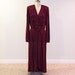 1940s 40s Dress, Burgundy Rayon Crepe Full Length Cocktail Party Evening Dress, Gold Prong-Set Accents, Belted Waist, Hidden Peep Skirt