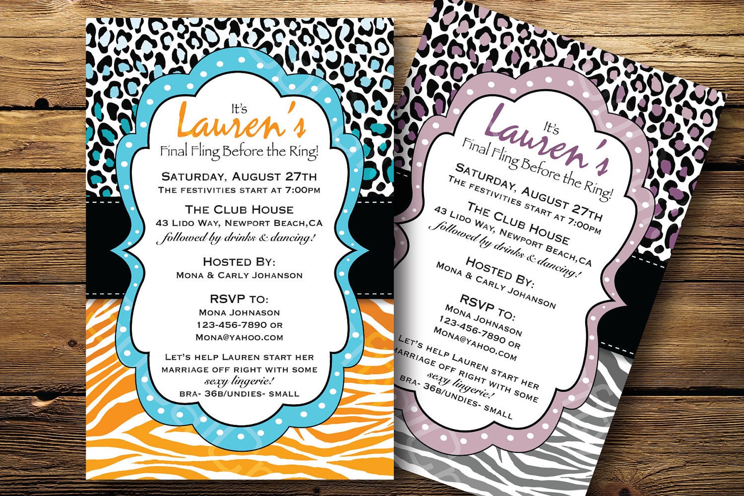 Playful Gradient Leopard and Zebra Print Bachelorette Party Invitation, Digital or Printed
